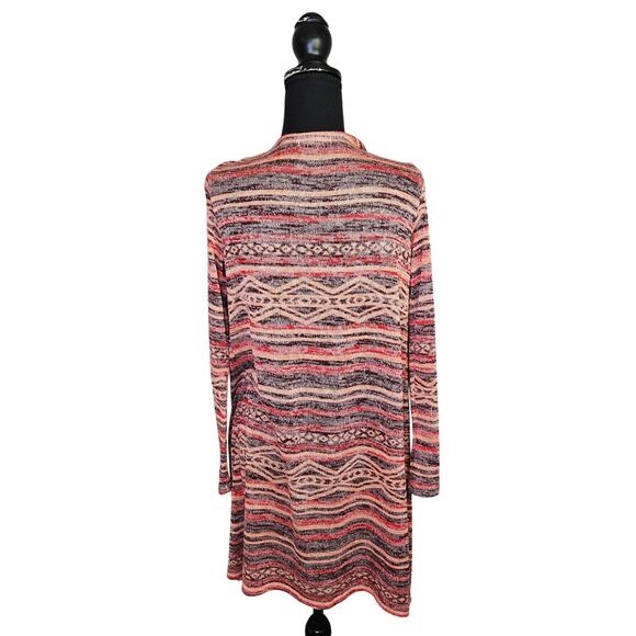 Its Our Time Peach Pink Duster Cardigan Size Large Draped Front Aztec Print - Picture 2 of 6